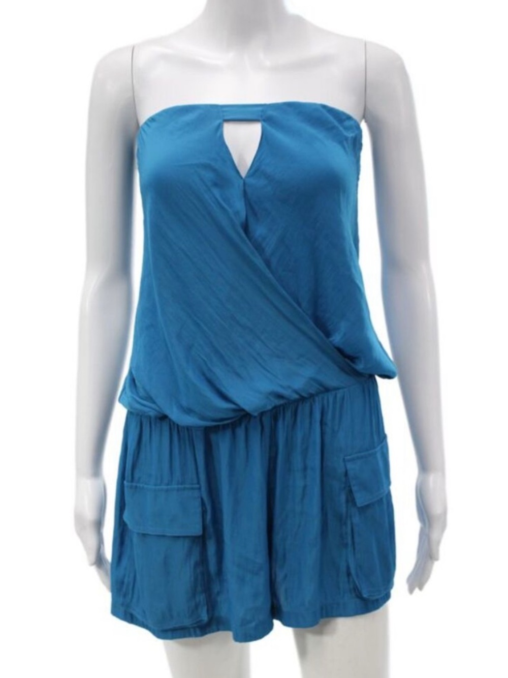 NEW Ramy Brook Teal Turquoise Blue Strapless Romper with Front Keyhole